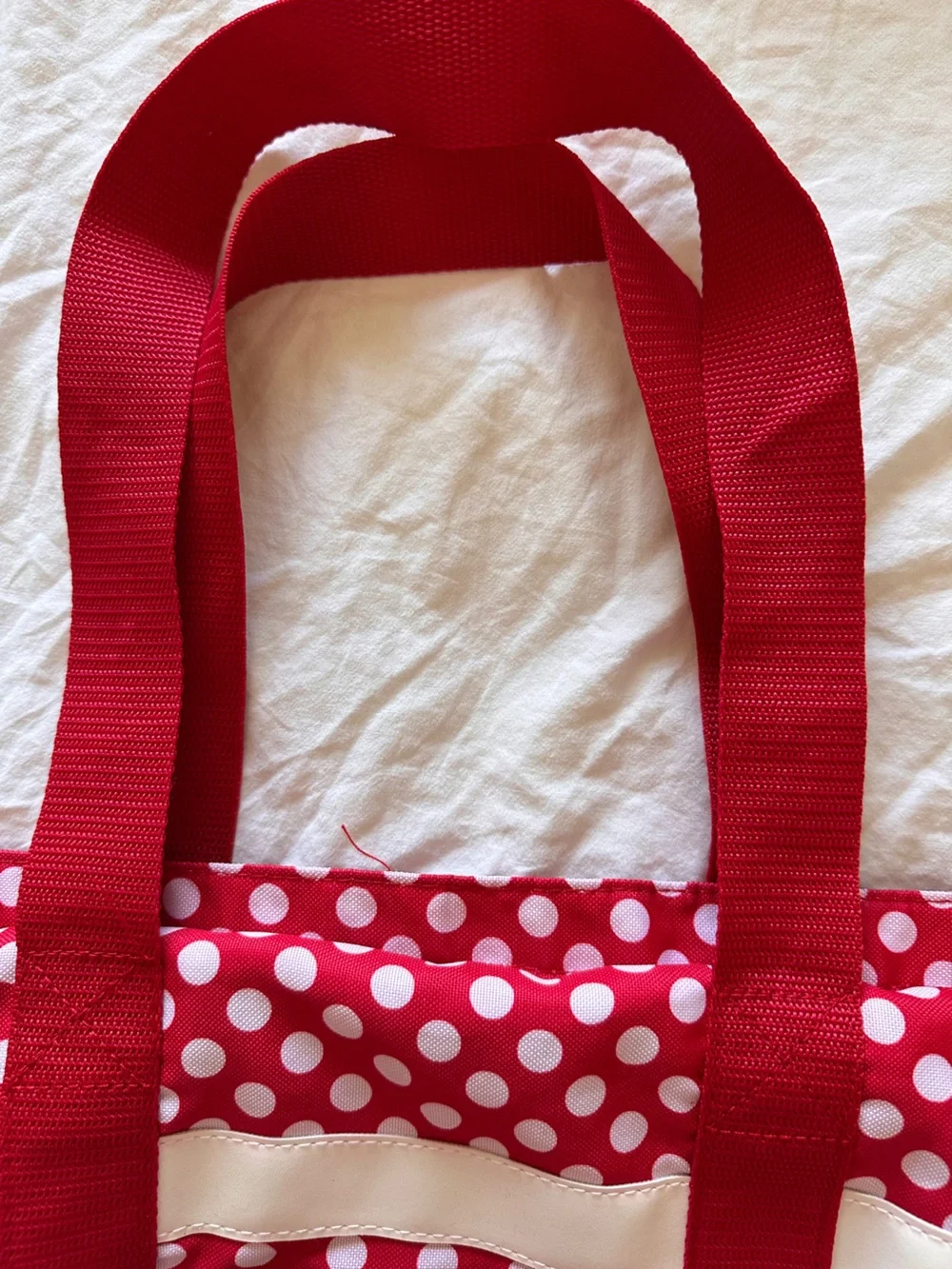 Disney Red and White Polka Dot Minnie Tote Bag with Black Bow Accent